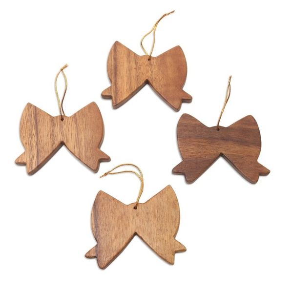 Alternate image for Handmade Wood Christmas Ornaments from Bali Set of 4 Simple Bows