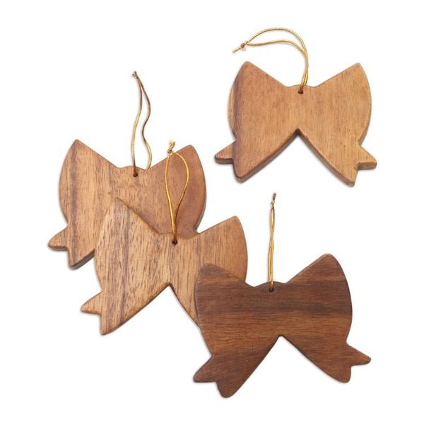 Alternate image for Handmade Wood Christmas Ornaments from Bali Set of 4 Simple Bows