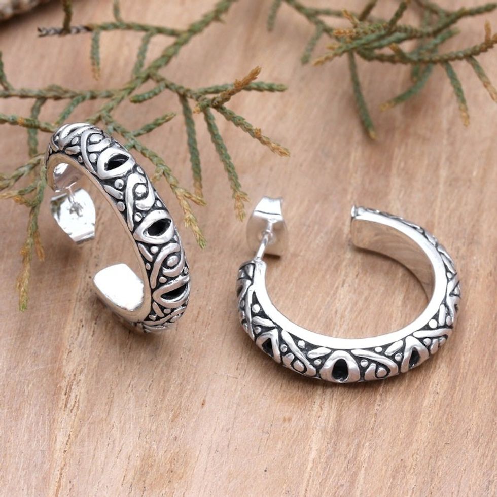 Handmade Sterling Silver Half-Hoop Earrings from Bali 'Through the Years'