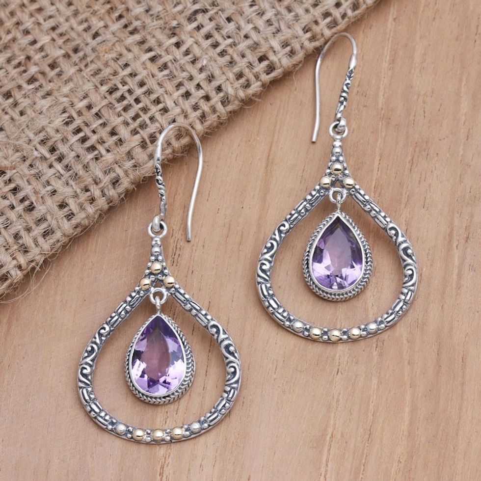 Gold-Accented Amethyst Dangle Earrings 'My Heaven'