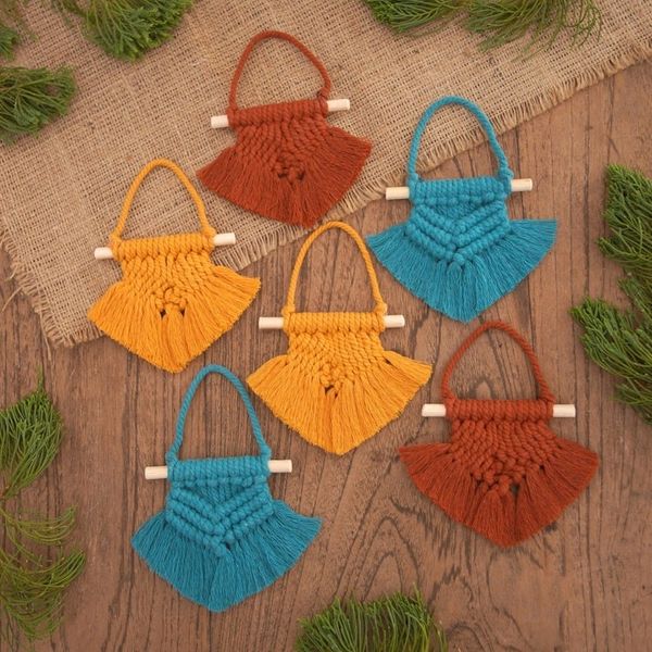 Alternate image for Hand Woven Colorful Cotton Holiday Ornaments Set of 6 Boho Christmas