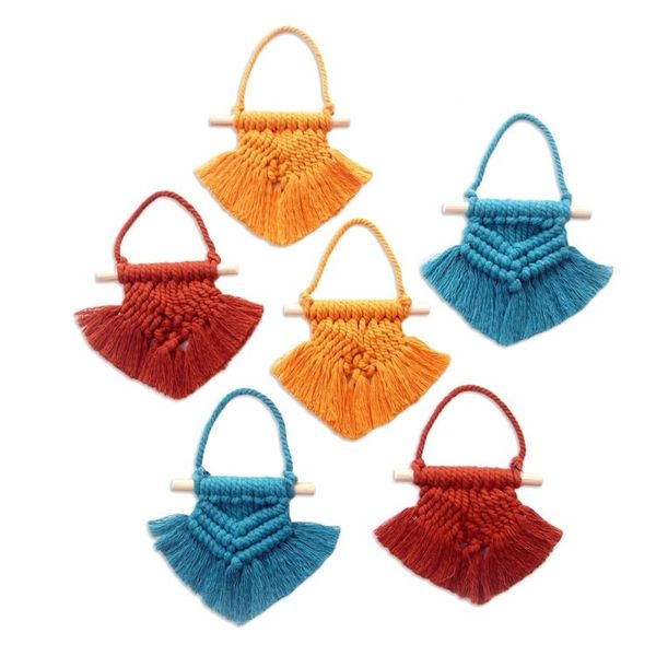 Alternate image for Hand Woven Colorful Cotton Holiday Ornaments Set of 6 Boho Christmas