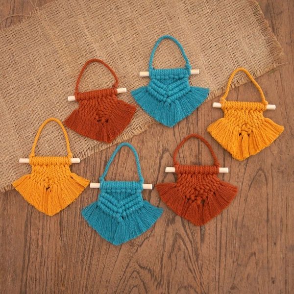 Alternate image for Hand Woven Colorful Cotton Holiday Ornaments Set of 6 Boho Christmas