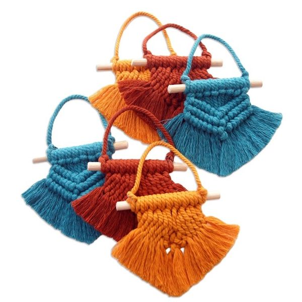 Alternate image for Hand Woven Colorful Cotton Holiday Ornaments Set of 6 Boho Christmas