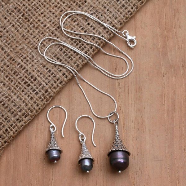 Alternate image for Sterling Silver and Blue Cultured Pearl Jewelry Set Victorian Age