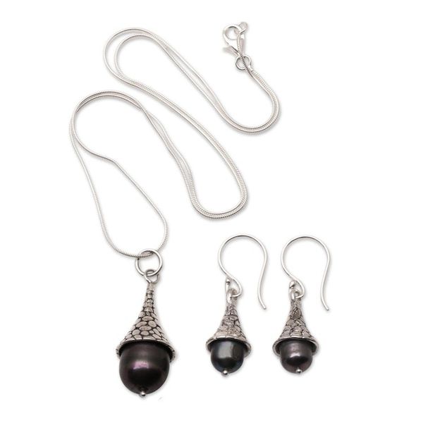 Alternate image for Sterling Silver and Blue Cultured Pearl Jewelry Set Victorian Age