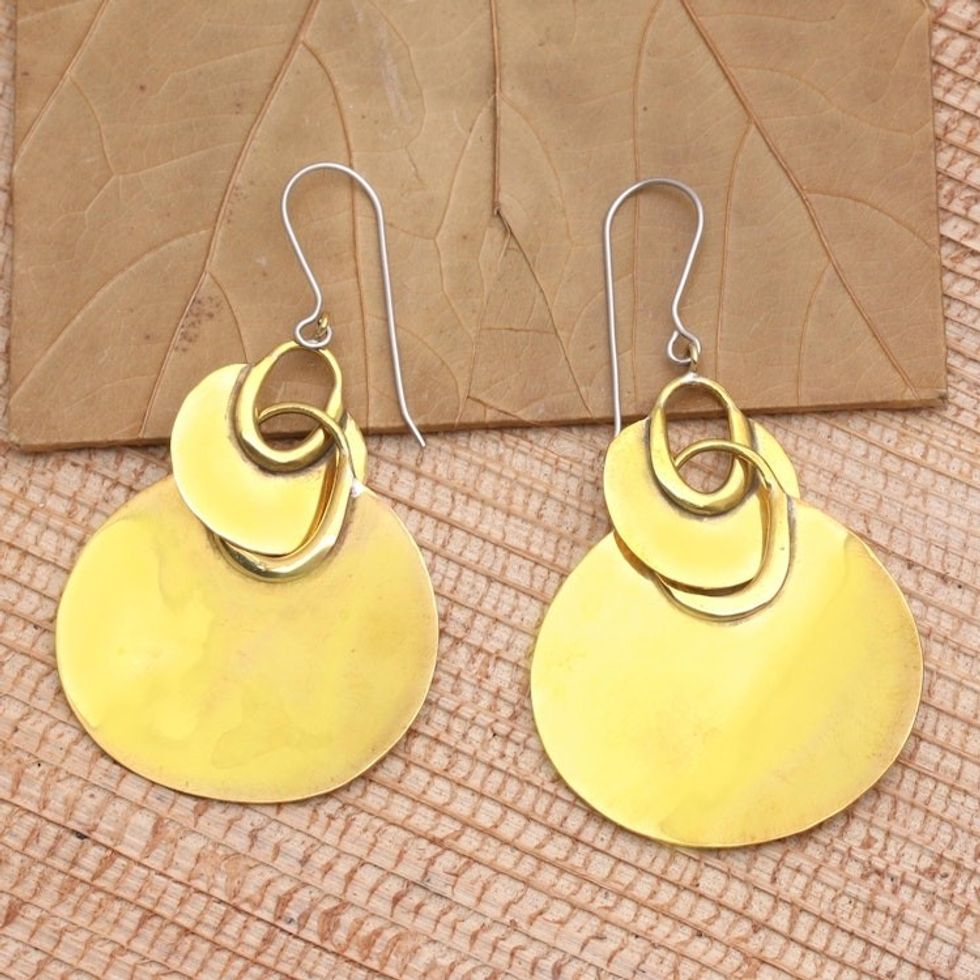 Handmade Brass Dangle Earrings 'Shimmering Fan'