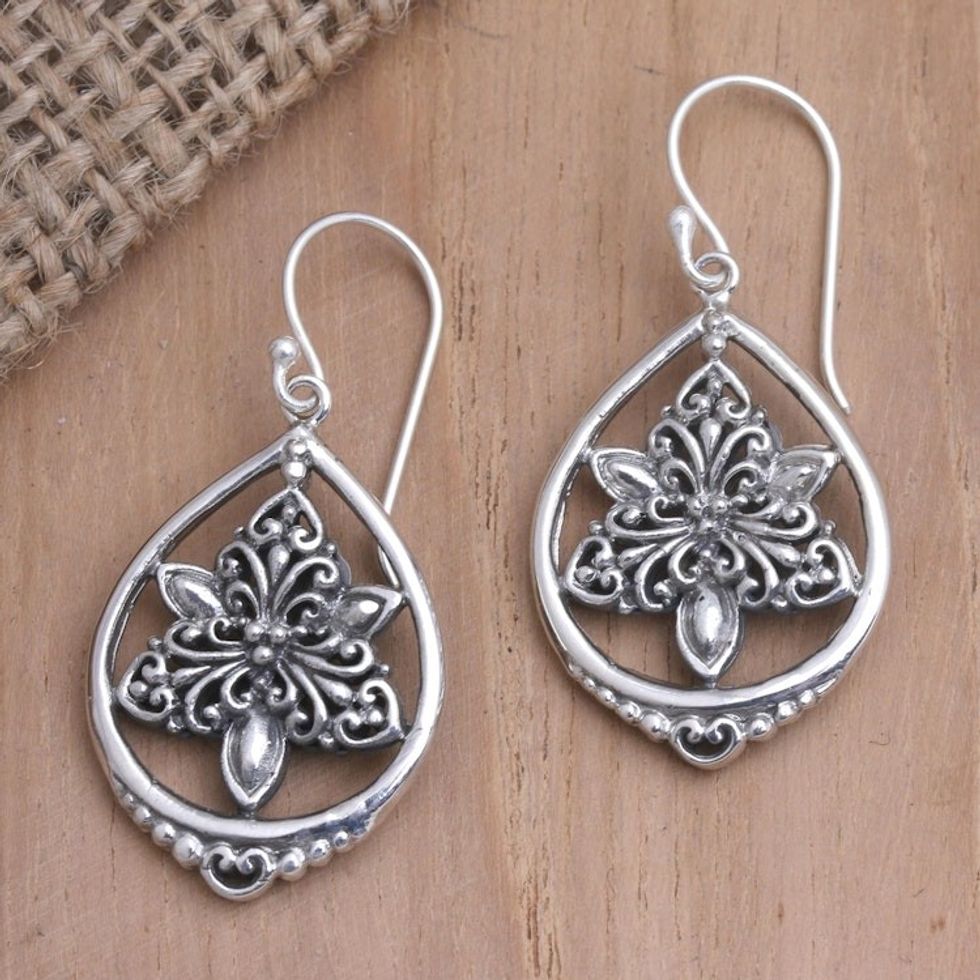 Handcrafted Sterling Silver Dangle Earrings 'Miracle Flower'