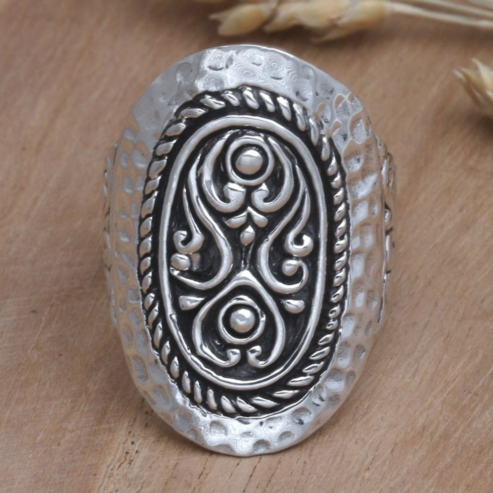 Men's Hand Made Sterling Silver Cocktail Ring 'Palace Door'