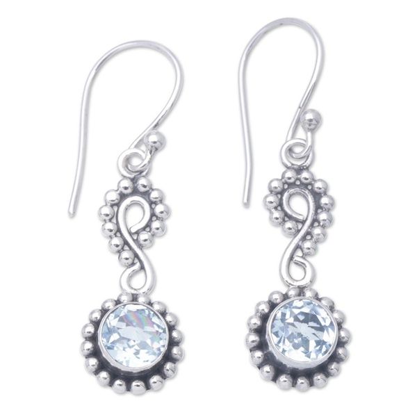 Alternate image for Sterling Silver Dangle Earrings with Faceted Blue Topaz Gems Light Blue Eyes