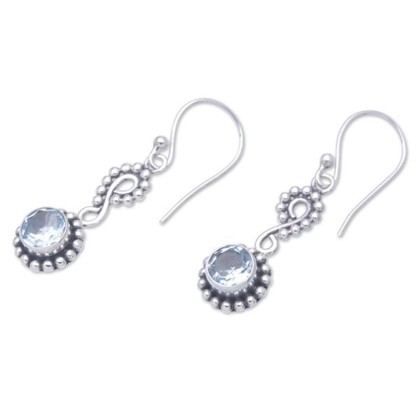 Alternate image for Sterling Silver Dangle Earrings with Faceted Blue Topaz Gems Light Blue Eyes