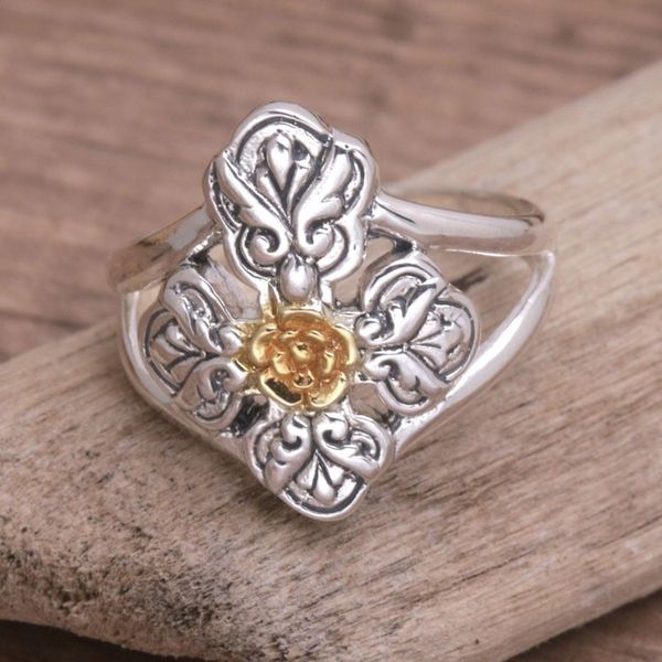 Alternate image for 18k Gold Accented Sterling Silver Cocktail Ring from Bali Cross of Blooms
