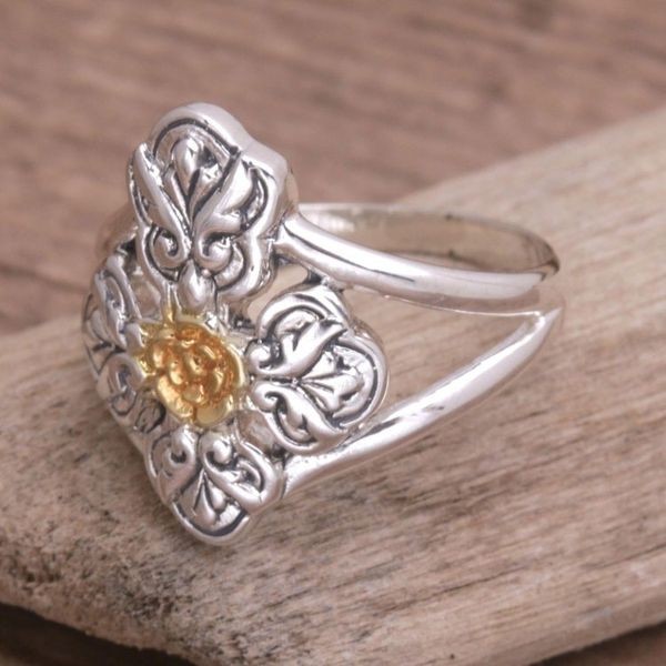 Alternate image for 18k Gold Accented Sterling Silver Cocktail Ring from Bali Cross of Blooms