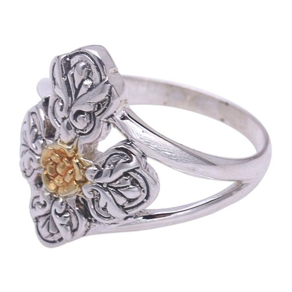 Alternate image for 18k Gold Accented Sterling Silver Cocktail Ring from Bali Cross of Blooms
