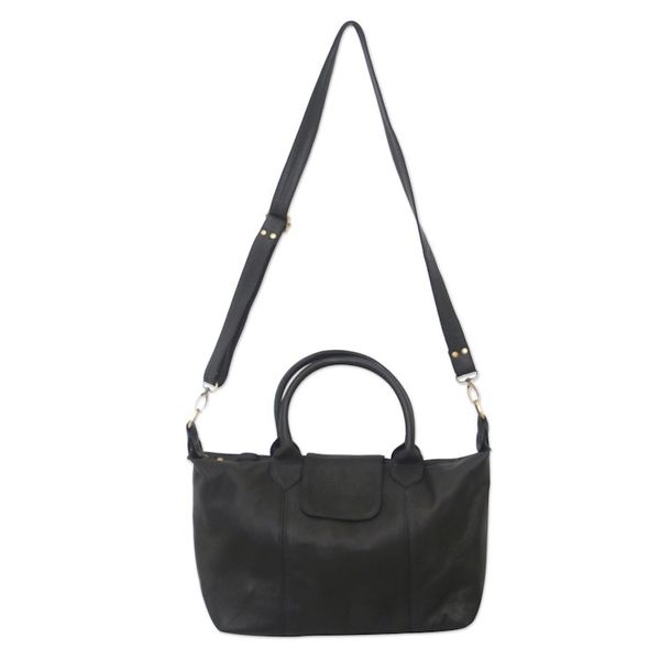 Alternate image for Black Leather Bowling Bag from Bali Style Section in Black