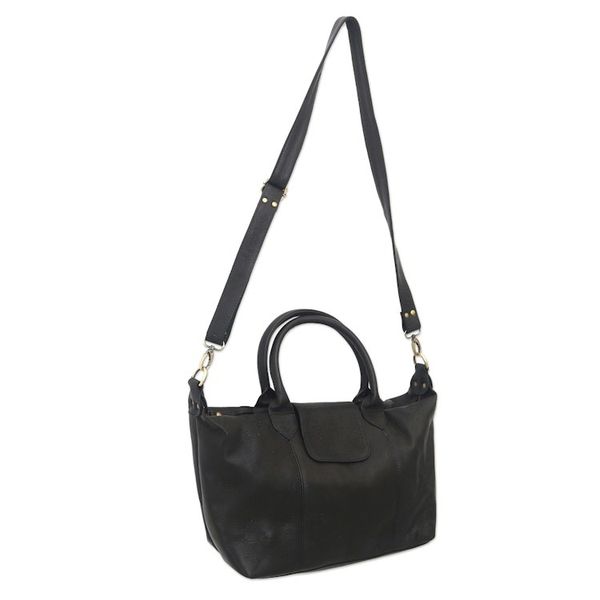 Alternate image for Black Leather Bowling Bag from Bali Style Section in Black