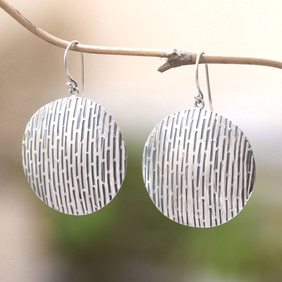 Artisan Crafted Sterling Silver Dangle Earrings 'Round Labyrinth'