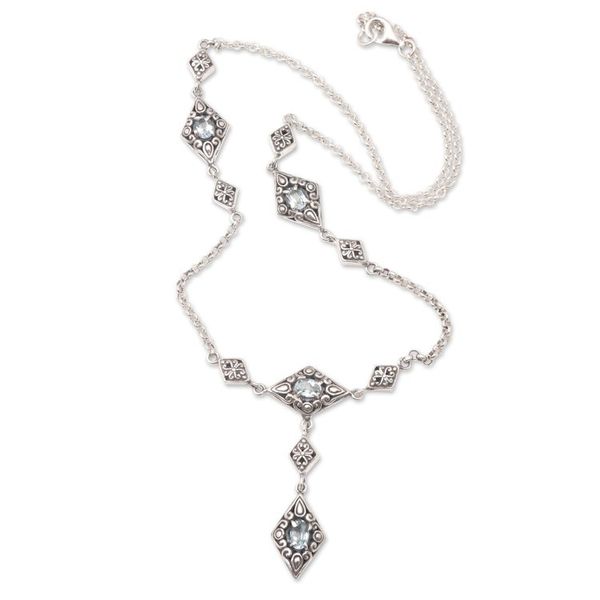 Alternate image for Hand Crafted Blue Topaz Pendant Necklace Blue Ice Caps