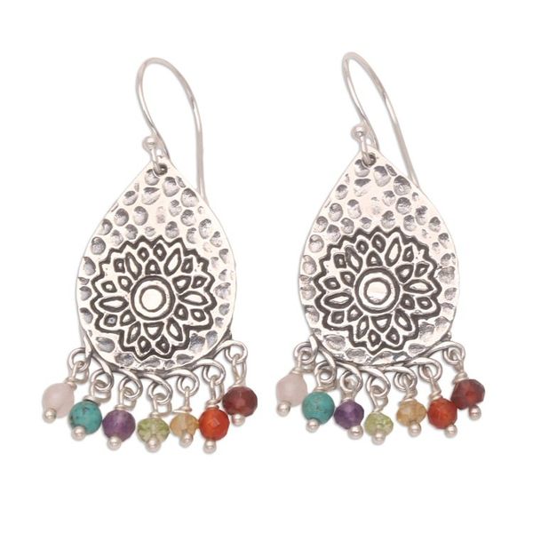 Alternate image for Multi-Gemstone Dangle Earrings with Chakra Motif Chakra Crown