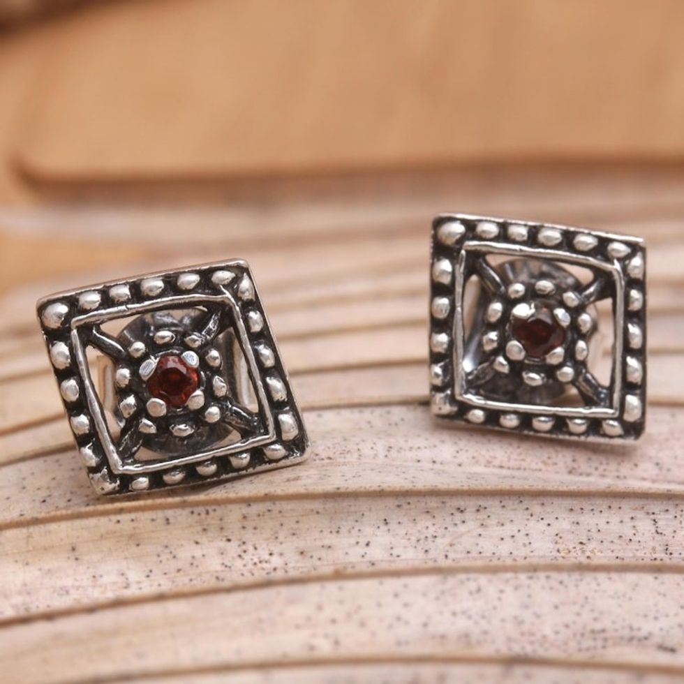Artisan Crafted Garnet Earrings 'Radiant Rhombi'