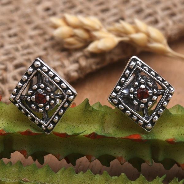 Alternate image for Artisan Crafted Garnet Earrings Radiant Rhombi