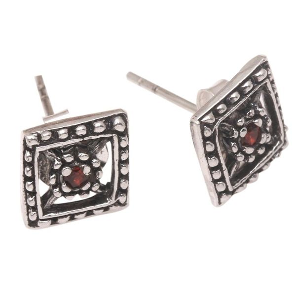 Alternate image for Artisan Crafted Garnet Earrings Radiant Rhombi