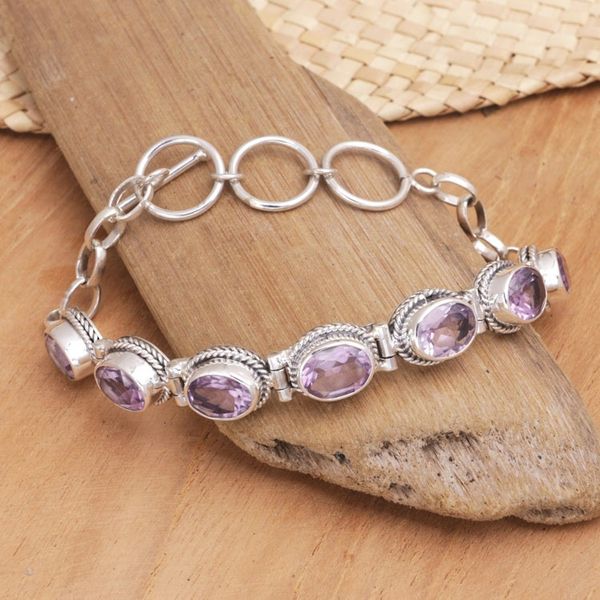 Alternate image for Balinese Traditional Silver and Amethyst Link Bracelet Purple Temptation