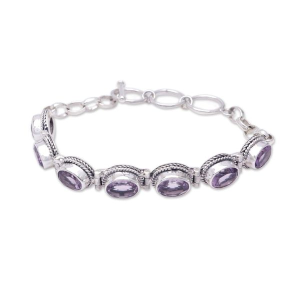 Alternate image for Balinese Traditional Silver and Amethyst Link Bracelet Purple Temptation