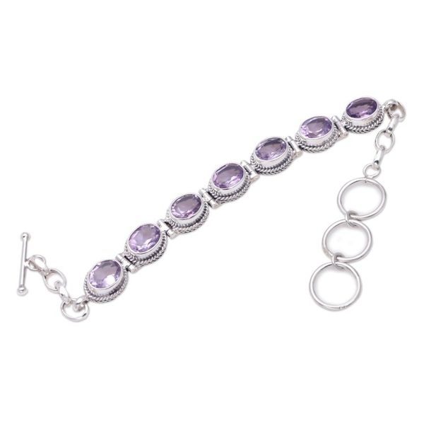 Alternate image for Balinese Traditional Silver and Amethyst Link Bracelet Purple Temptation