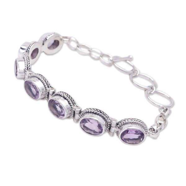 Alternate image for Balinese Traditional Silver and Amethyst Link Bracelet Purple Temptation