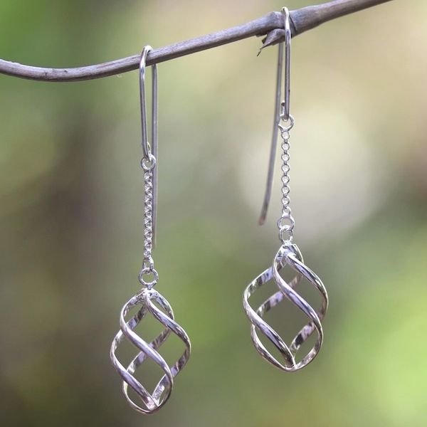 Alternate image for Sterling Silver Swirl Pendant Earrings on Hooks Incipient Cocoons