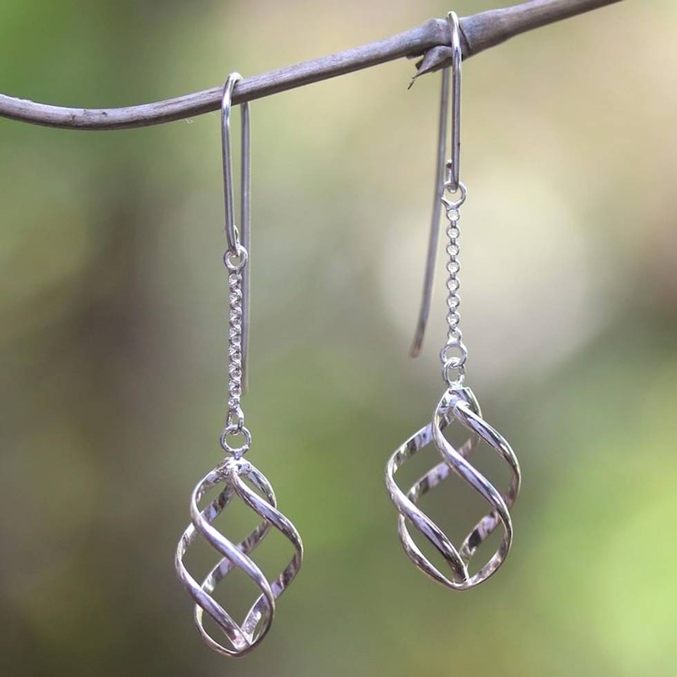 Sterling Silver Swirl Pendant Earrings on Hooks 'Incipient Cocoons'