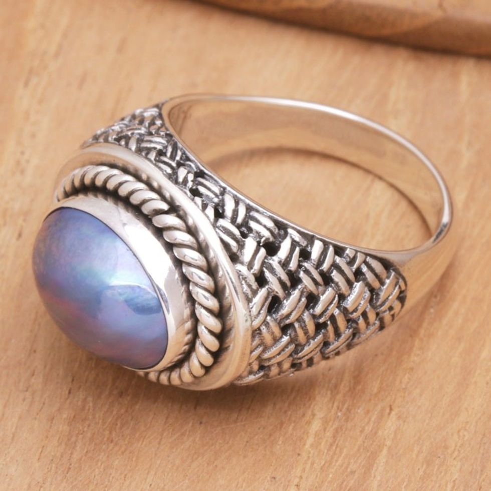 Sterling Silver Cocktail Ring with Blue Cultured Pearl 'Blue Wave'