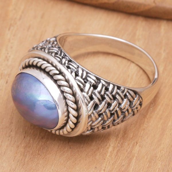 Alternate image for Sterling Silver Cocktail Ring with Blue Cultured Pearl Blue Wave