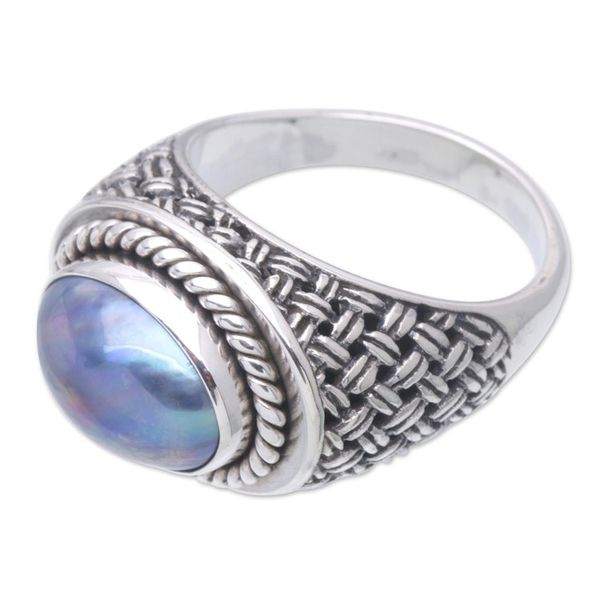 Alternate image for Sterling Silver Cocktail Ring with Blue Cultured Pearl Blue Wave