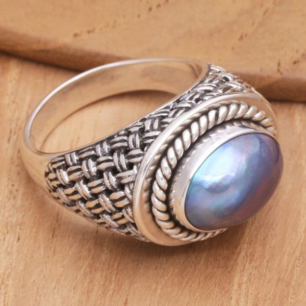Alternate image for Sterling Silver Cocktail Ring with Blue Cultured Pearl Blue Wave