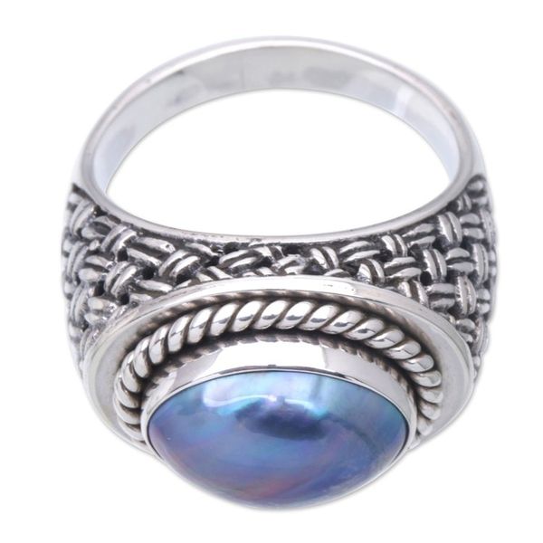 Alternate image for Sterling Silver Cocktail Ring with Blue Cultured Pearl Blue Wave