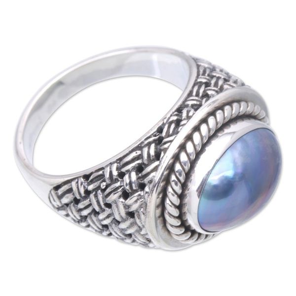 Alternate image for Sterling Silver Cocktail Ring with Blue Cultured Pearl Blue Wave