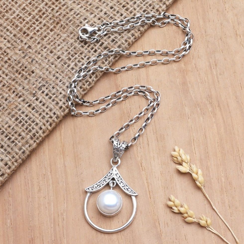 Sterling Silver and Cultured Pearl Pendant Necklace 'Celebrate Your Life'