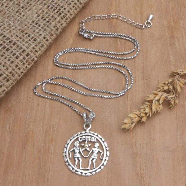 Alternate image for 18k Gold-Accented Gemini Pendant Necklace from Bali Sparkling Gemini