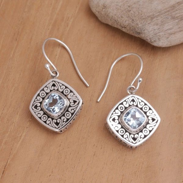 Alternate image for 925 Sterling Silver and Blue Topaz Dangle Earrings from Bali Stuck on You in Blue