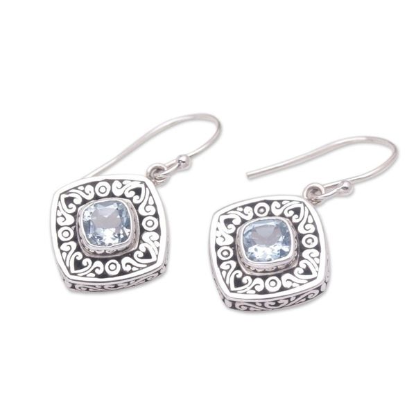 Alternate image for 925 Sterling Silver and Blue Topaz Dangle Earrings from Bali Stuck on You in Blue