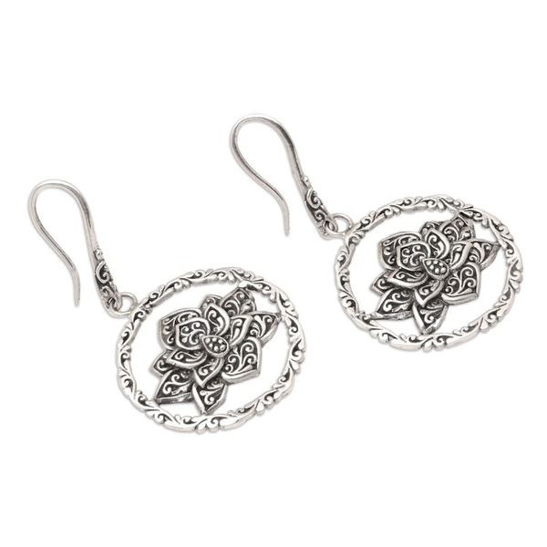 Alternate image for Handmade Javanese Floral Sterling Silver Dangle Earrings Coveted Lotus