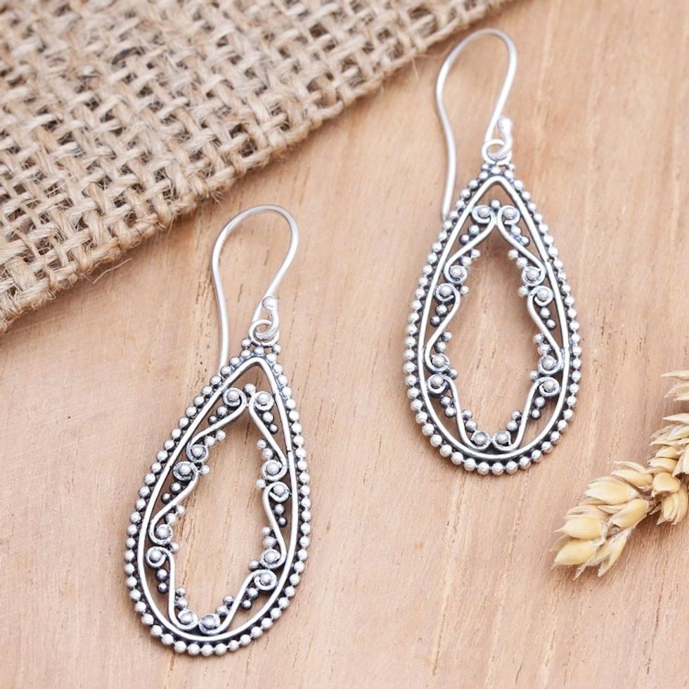 Silversmith Crafted 925 Sterling Dangle Earrings from Bali 'Elegant Kingdom'