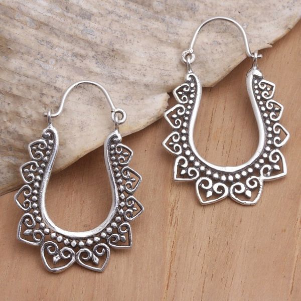 Alternate image for Handmade Sterling Silver Hoop Earrings from Bali Nice to Meet You
