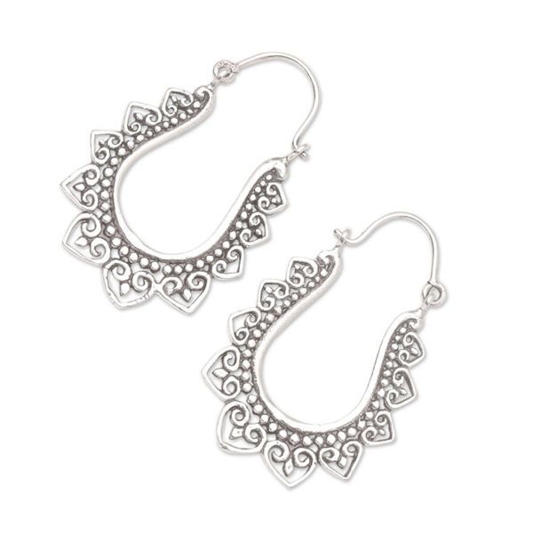 Alternate image for Handmade Sterling Silver Hoop Earrings from Bali Nice to Meet You