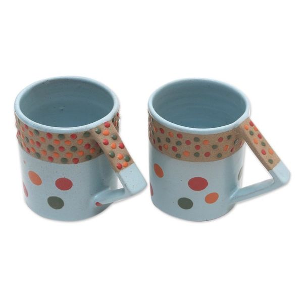 Alternate image for Javanese Ceramic Mugs Pair Rainbow Dots