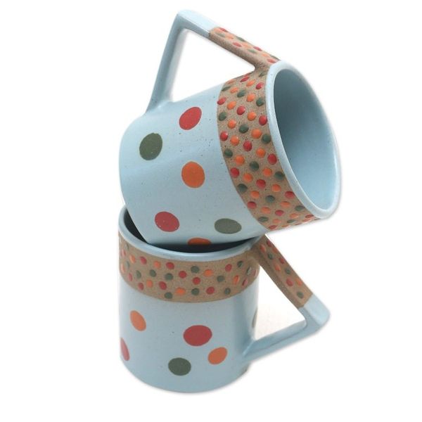 Alternate image for Javanese Ceramic Mugs Pair Rainbow Dots