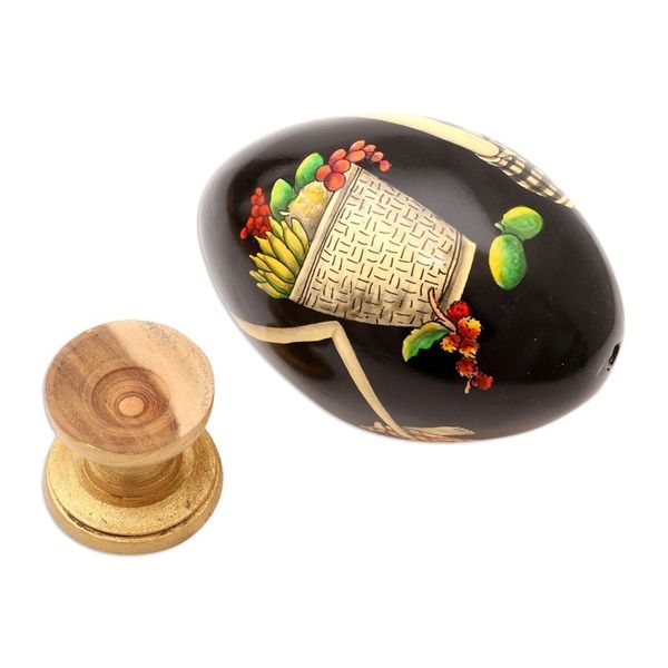 Alternate image for Hand-Painted Wood Egg Sculpture with Bali Offering Motif Balinese Gebogan
