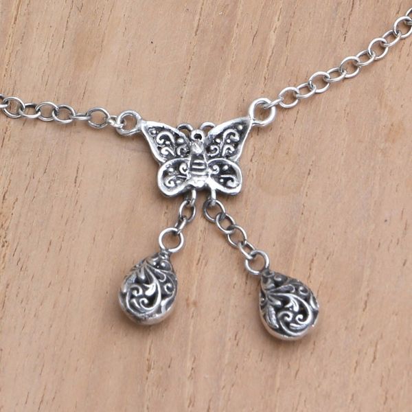 Alternate image for Hand Made Garnet Charm Anklet with Butterfly Motif Loveliness is a Butterfly